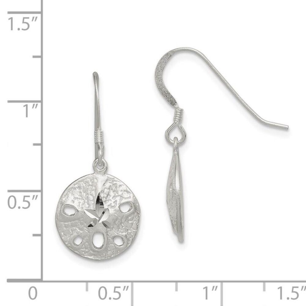 12mm Diamond Cut Sand Dollar Dangle Earrings in Sterling Silver - Picture 4 of 5